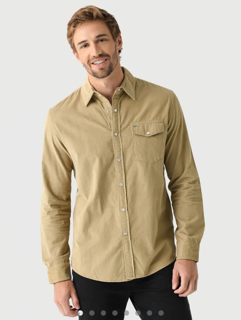 Criquet Khaki Corduroy Pearl Snap Shirt Sz Small